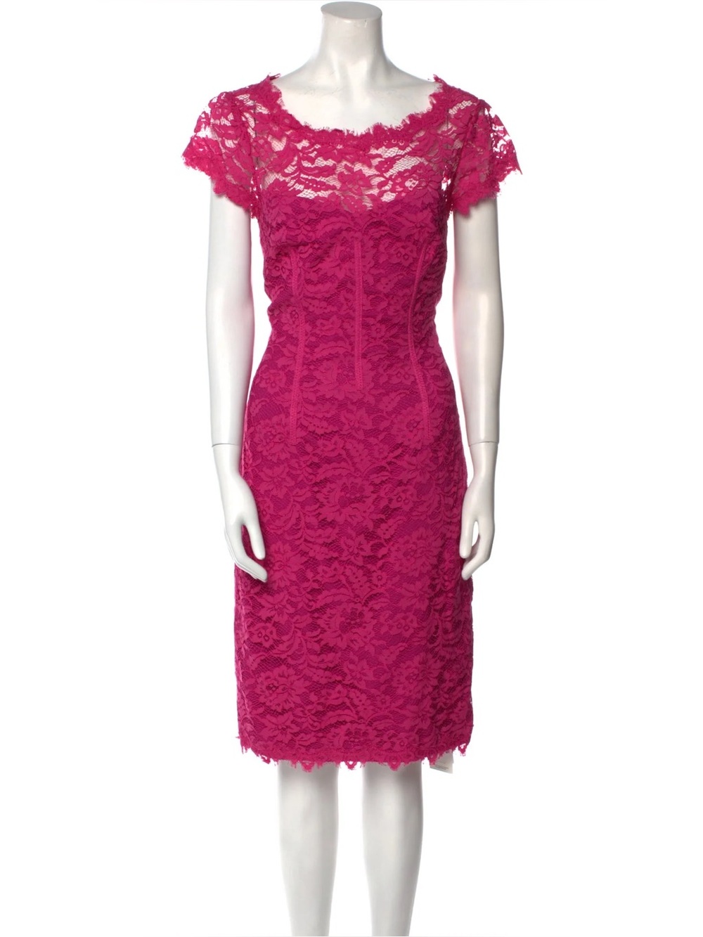 Monique Lhuillier Fuchsia Lace Midi Dress